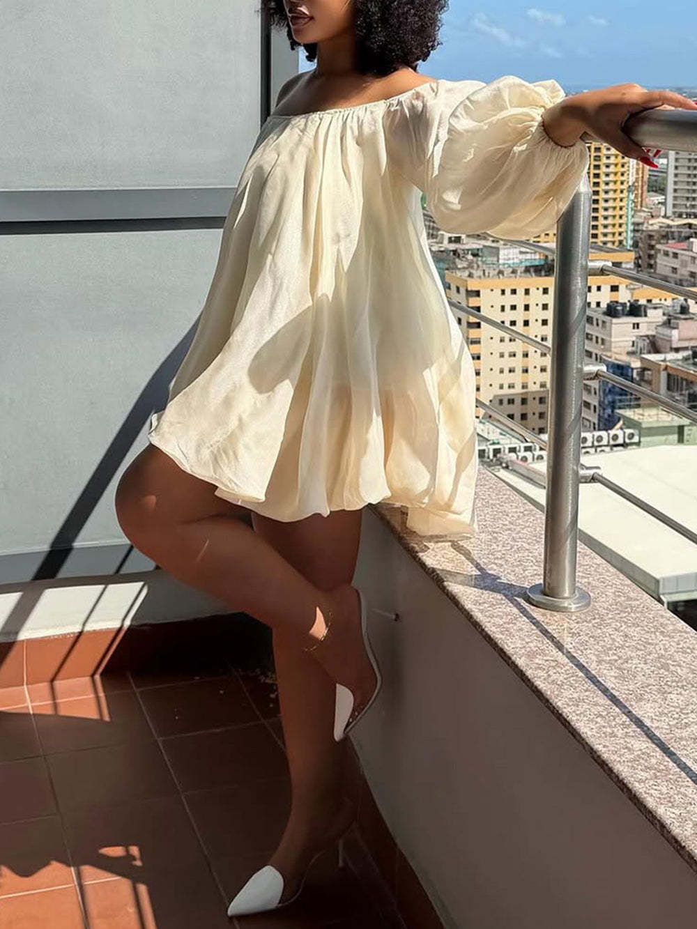 Plus Size Off Shoulder Puff Sleeve Dress