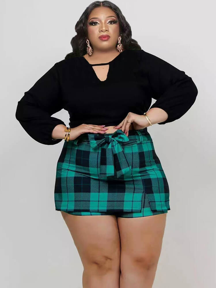 Long Sleeve Crop Top Short Pantskirt