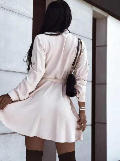 Long Sleeve Solid Button Down Shirt Dress