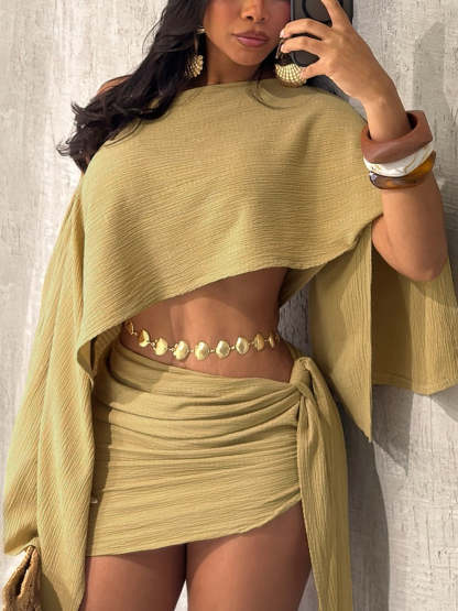 Off-Shoulder Crop Top Mini Skirt Set