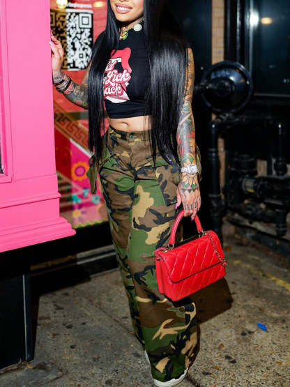 High Waist Camouflage Cargo Pants