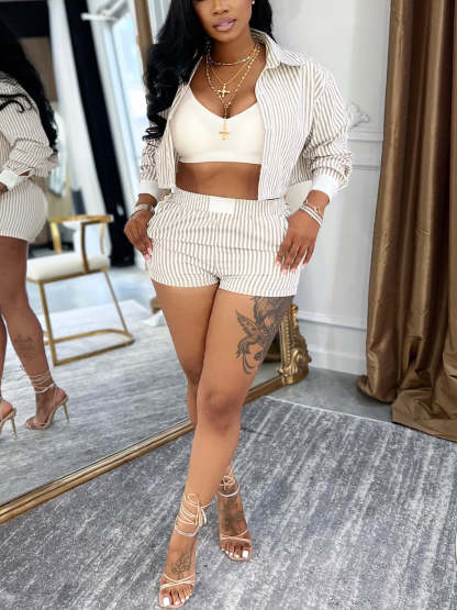 Striped Shirt Shorts Set