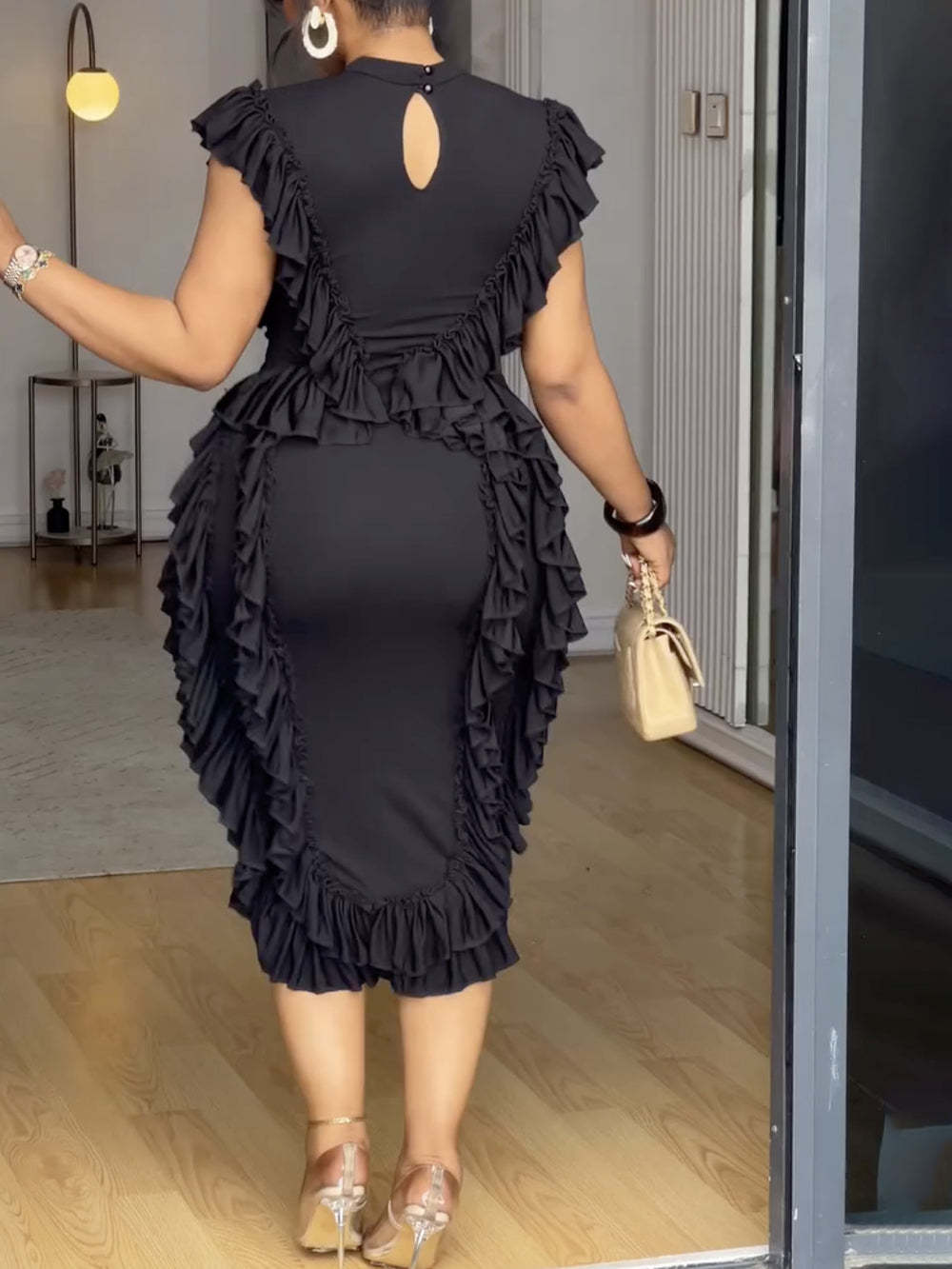 Ruffle Solid Color Midi Dress