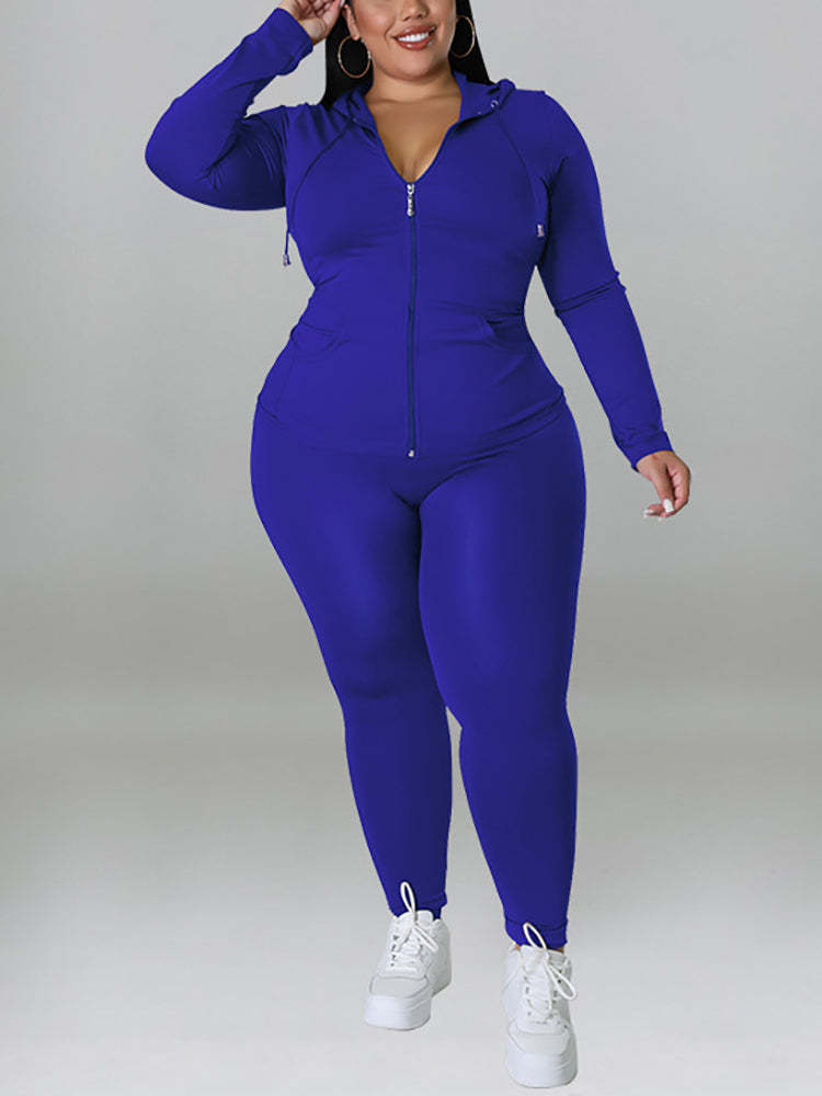 Solid Color Hoodie Pants Set