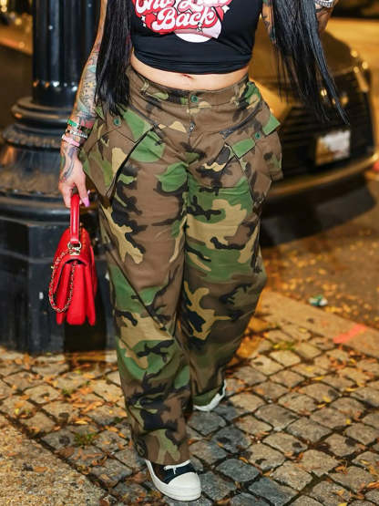 High Waist Camouflage Cargo Pants
