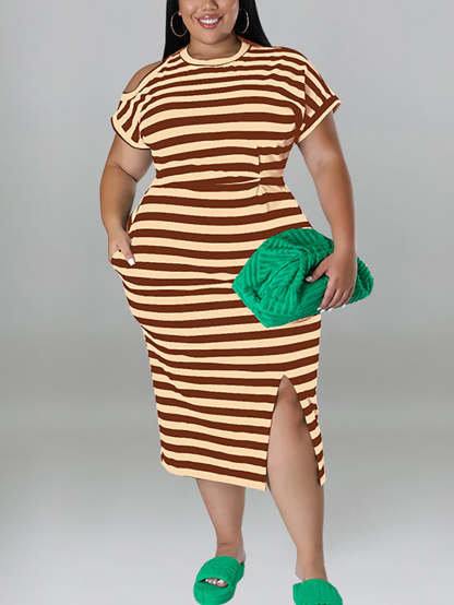 Plus Size Striped Dress with Pockets