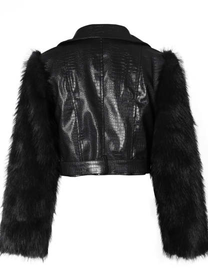 PU Leather Patchwork Moto Jacket
