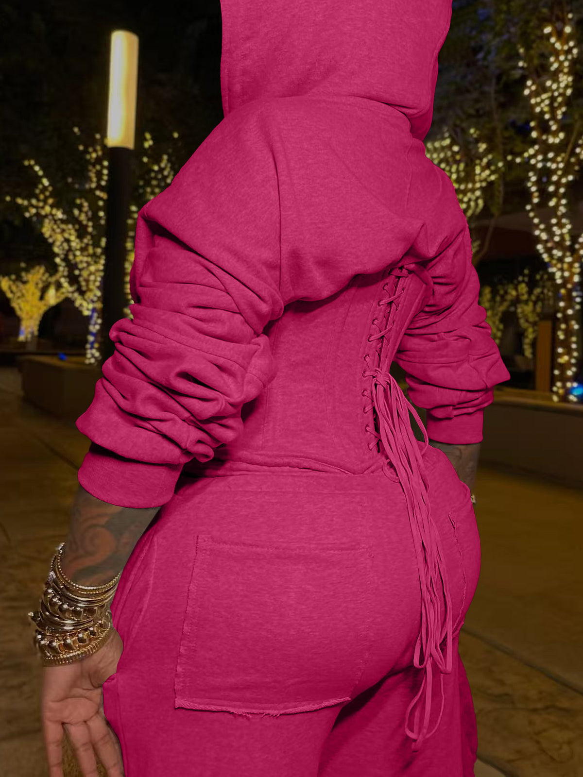 Zip-Up Hoodie Corset Waist Pants Set