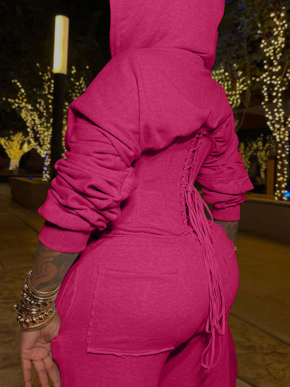 Zip-Up Hoodie Corset Waist Pants Set