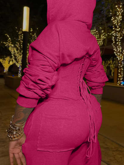 Zip-Up Hoodie Corset Waist Pants Set