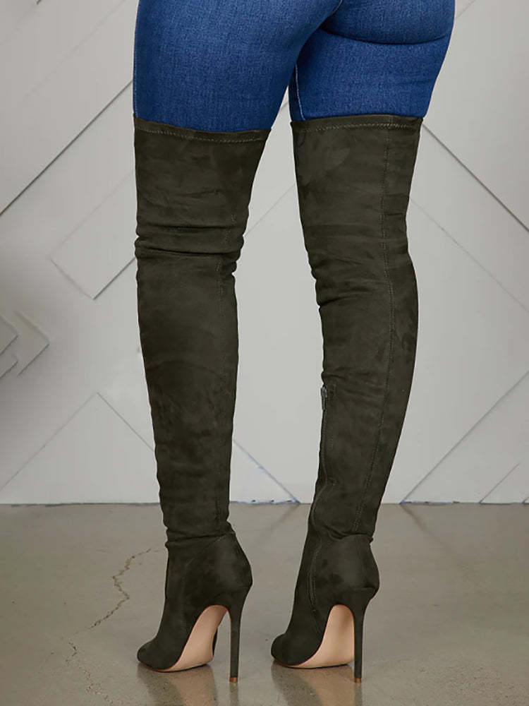 Open-Toe Side Zipper Suede Knee-High Boots
