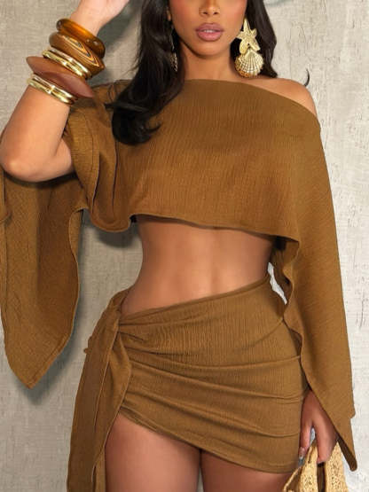 Off-Shoulder Crop Top Mini Skirt Set