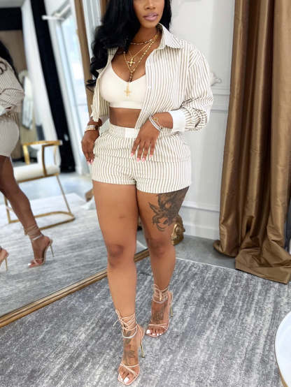 Striped Shirt Shorts Set