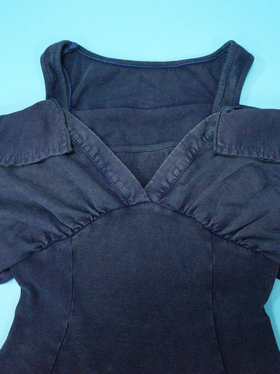 Off Shoulder Long Sleeve Ribbed Jumpsuit