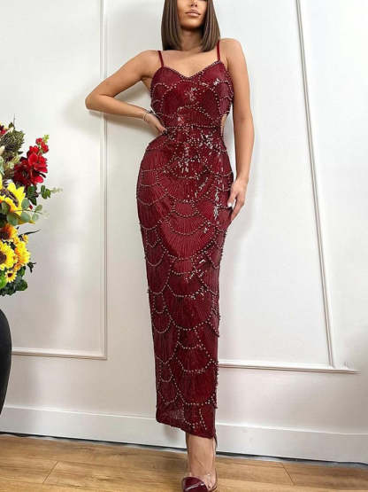 Beaded Mermaid Hollow Out Maxi Dress