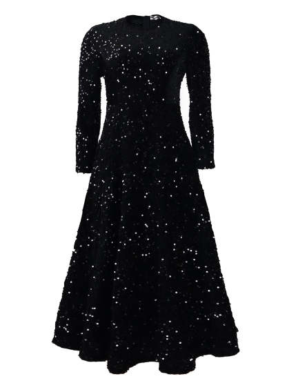 Long Sleeve Solid Color Sequin Dress