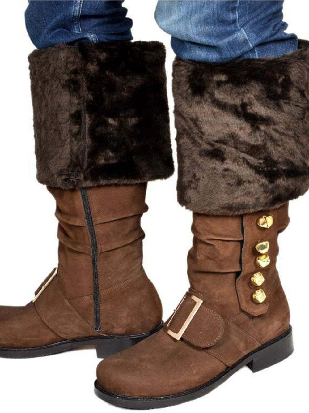 Fur Trim Buckles Bell Decor Santa Boots