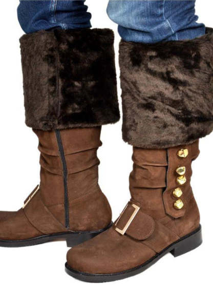 Fur Trim Buckles Bell Decor Santa Boots