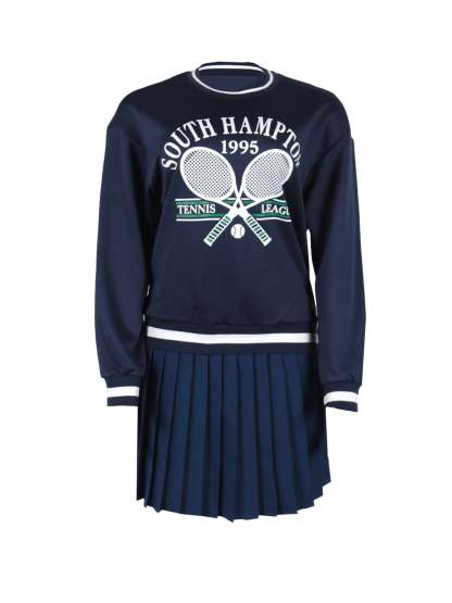 Printed Pullover Sweatshirt & Pleated Skirt Set