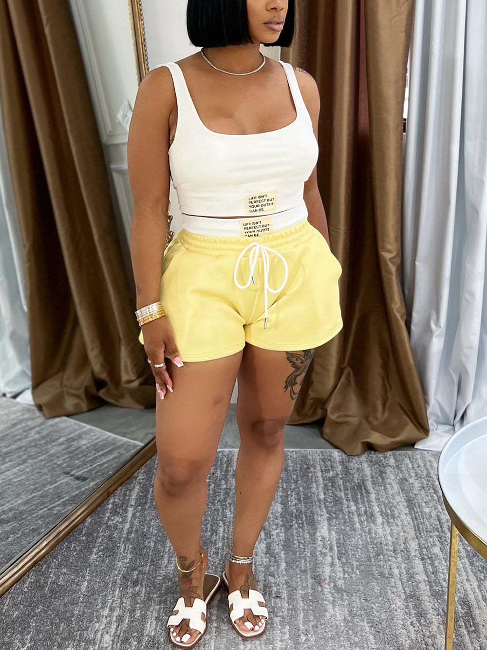 Letter Print Crop Tank Top Shorts Sets