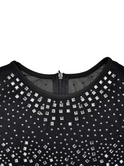 Mesh Rhinestone Sleeveless Maxi Dress