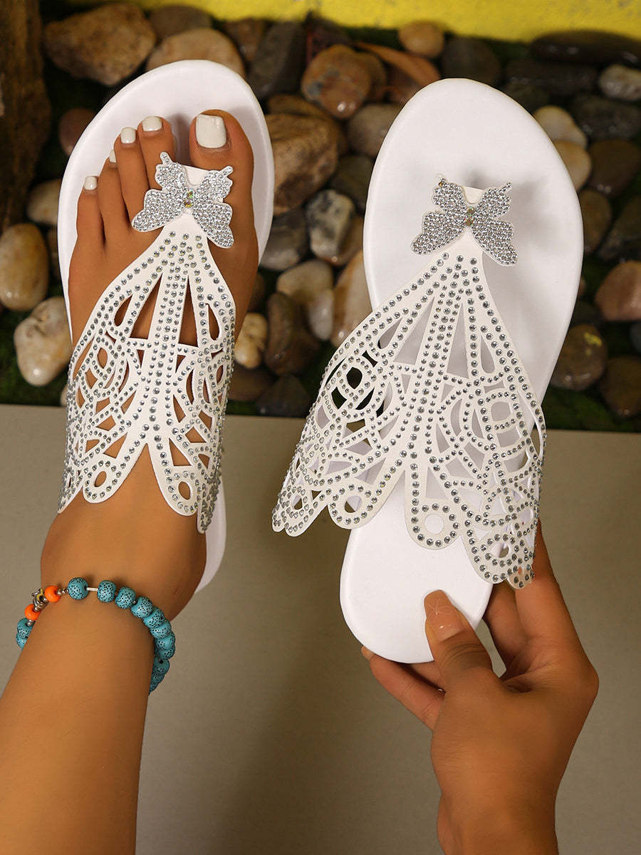 Butterfly Rhinestone Flip Flops | Beach Sandals for Summer