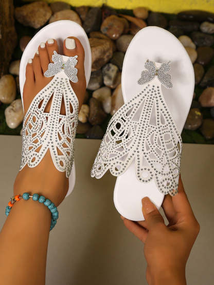 Butterfly Rhinestone Beach Flip Flops
