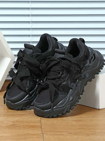 Thick Sole Breathable Mesh Lace-Up Sneakers