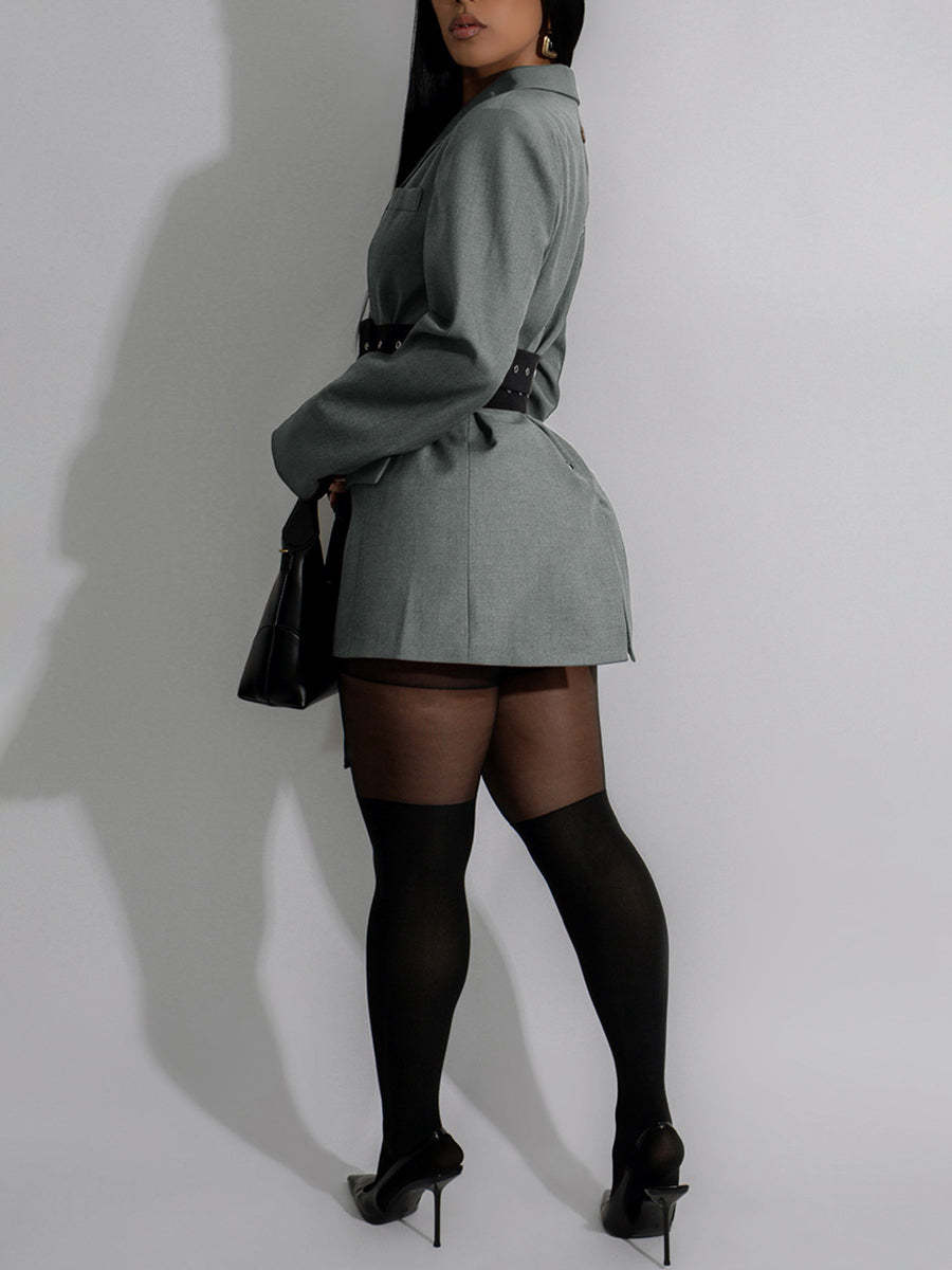 Belted Button Blazer Jacket