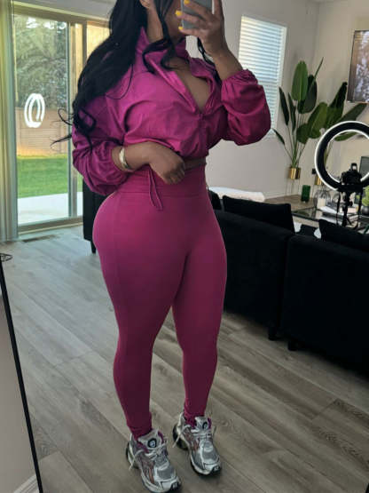 2 Piece Zip Up Crop Jacket  Pants Sets