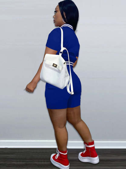 Two Piece Short Sleeve Color Block Baseball Tracksuit