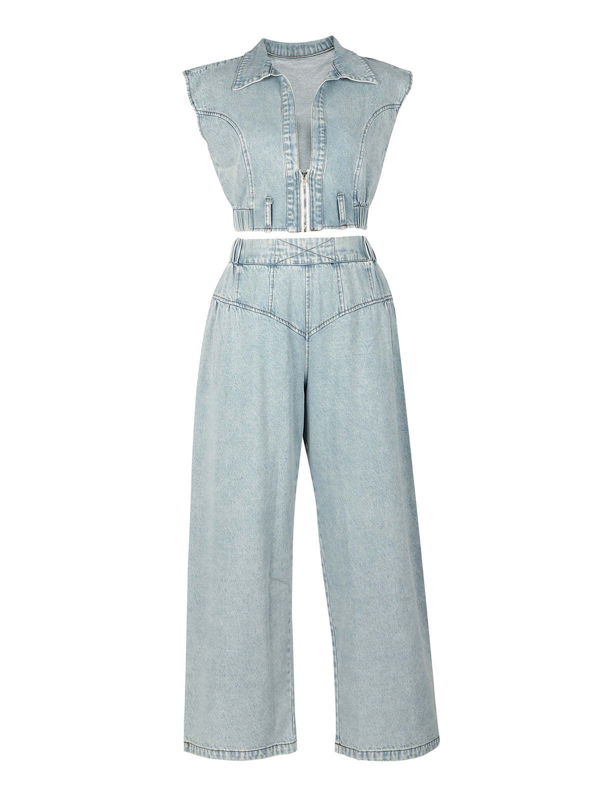 Two Pieces Sleeveless Denim Pants Set