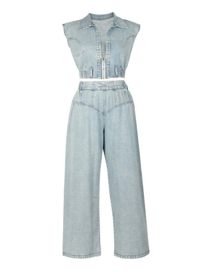 Two Pieces Sleeveless Denim Pants Set