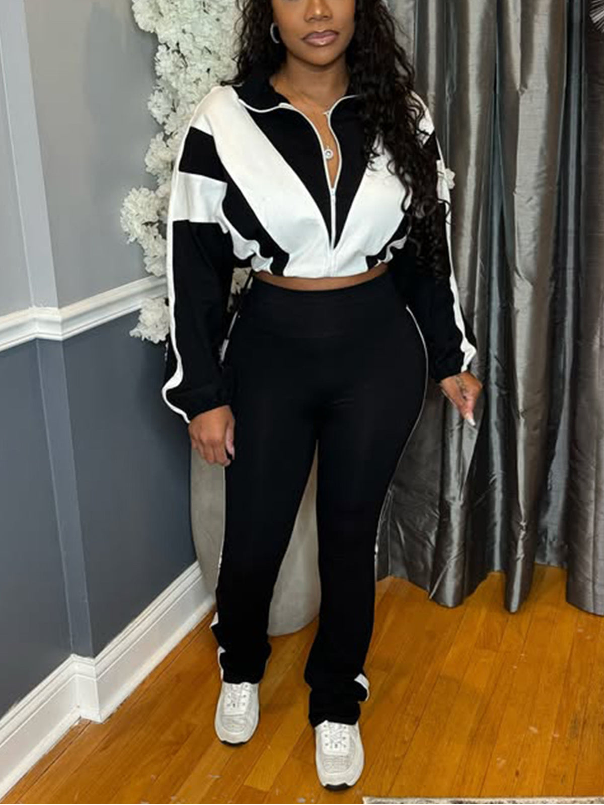 Colorblock Drawstring Waist Tracksuit