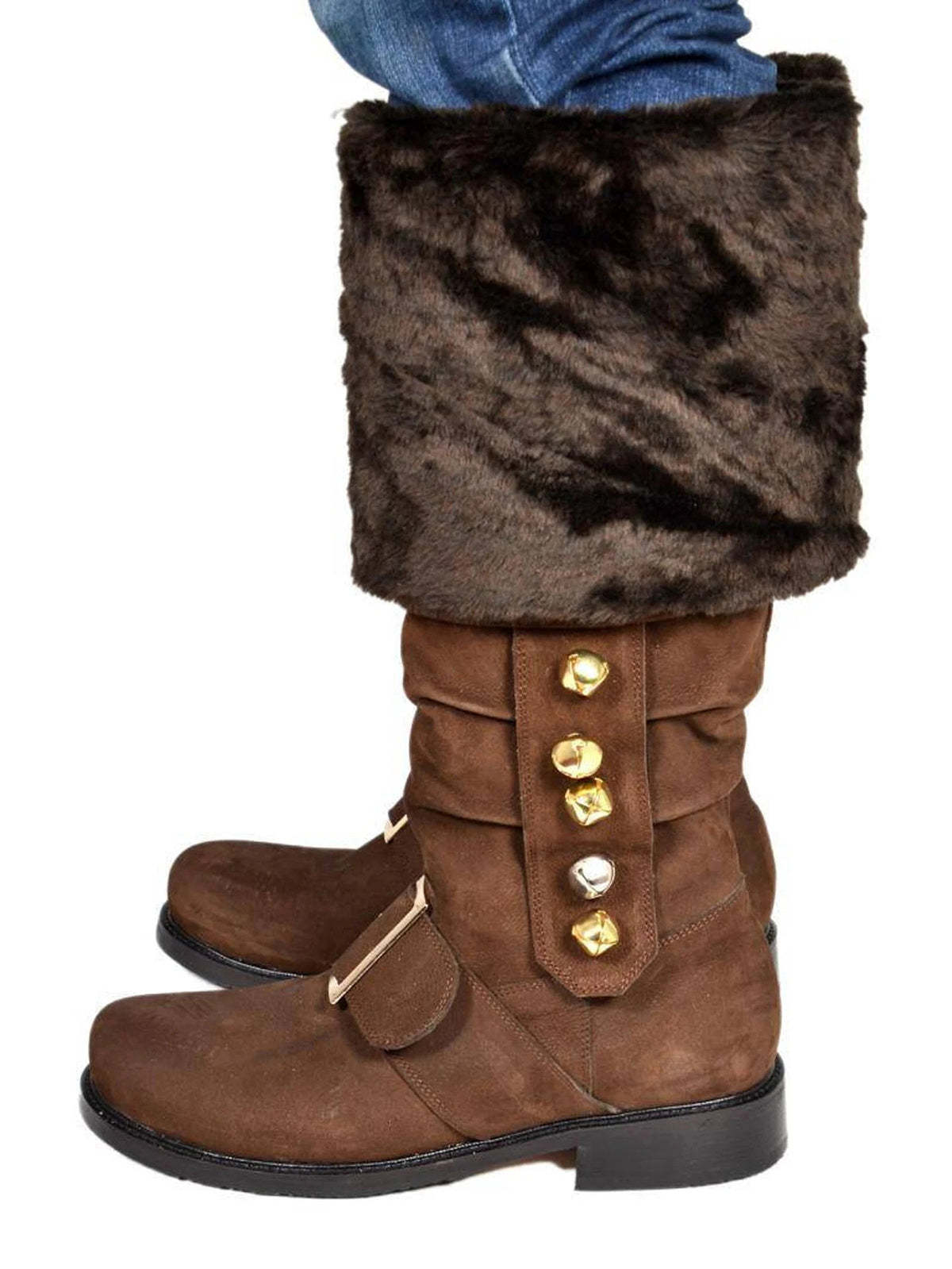 Fur Trim Buckles Bell Decor Santa Boots