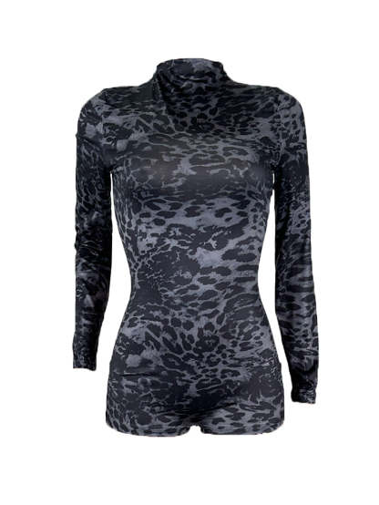 Long Sleeve Leopard Print Romper
