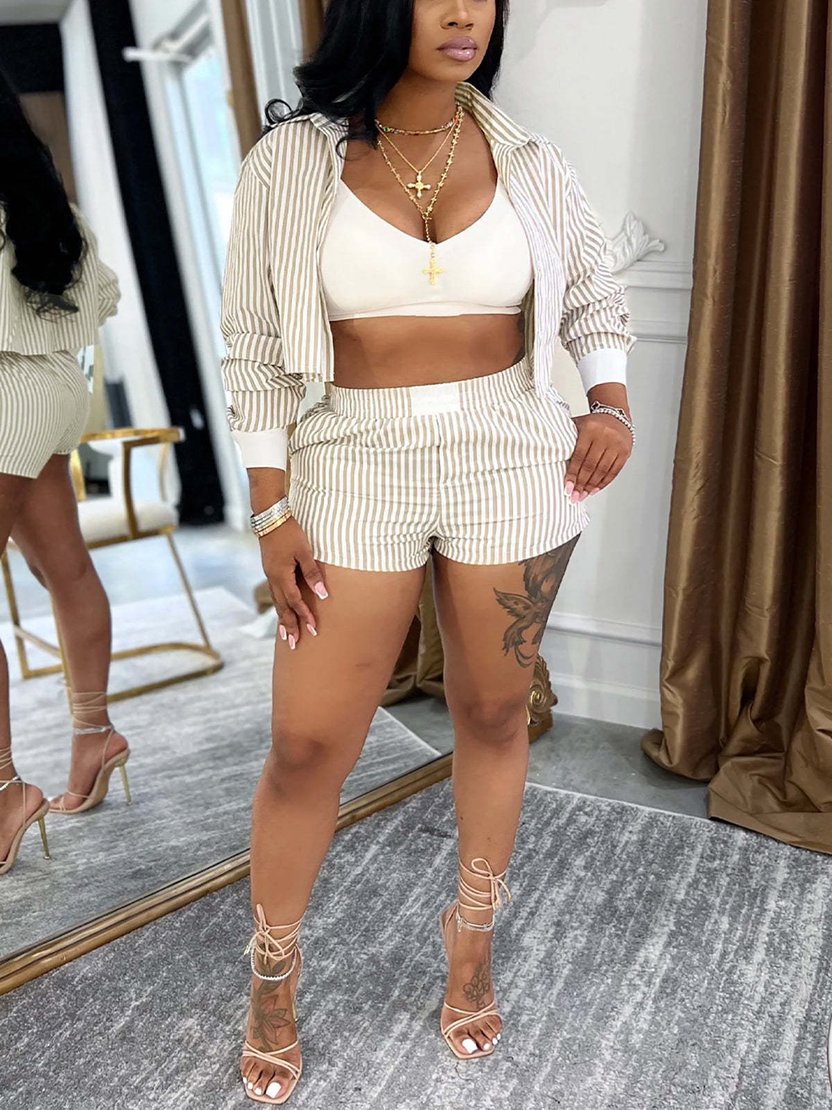 Striped Shirt Shorts Set