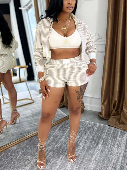 Striped Shirt Shorts Set