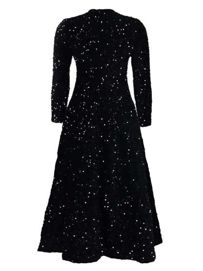Long Sleeve Solid Color Sequin Dress
