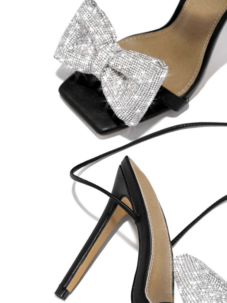 Glitter Bow Tie Open Toe Heel