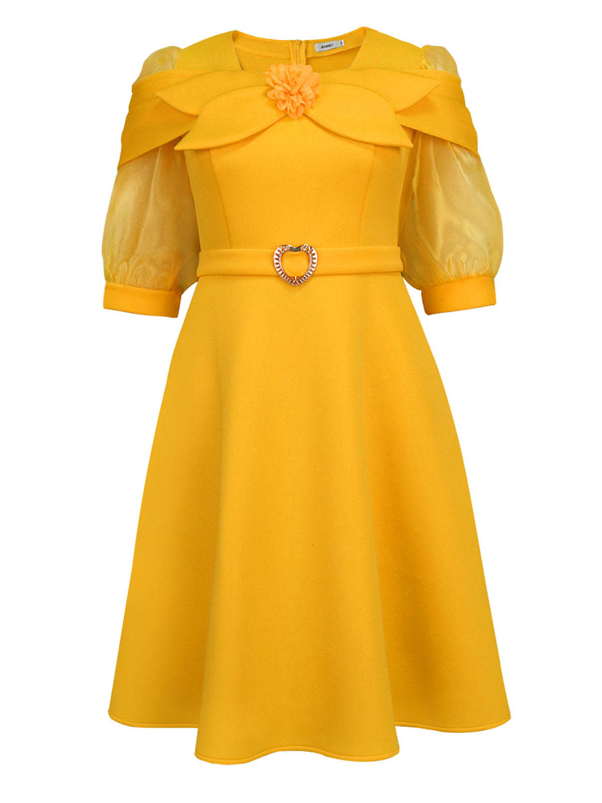 Bow Tie Sheer Lantern Sleeve Party A-Line Dress