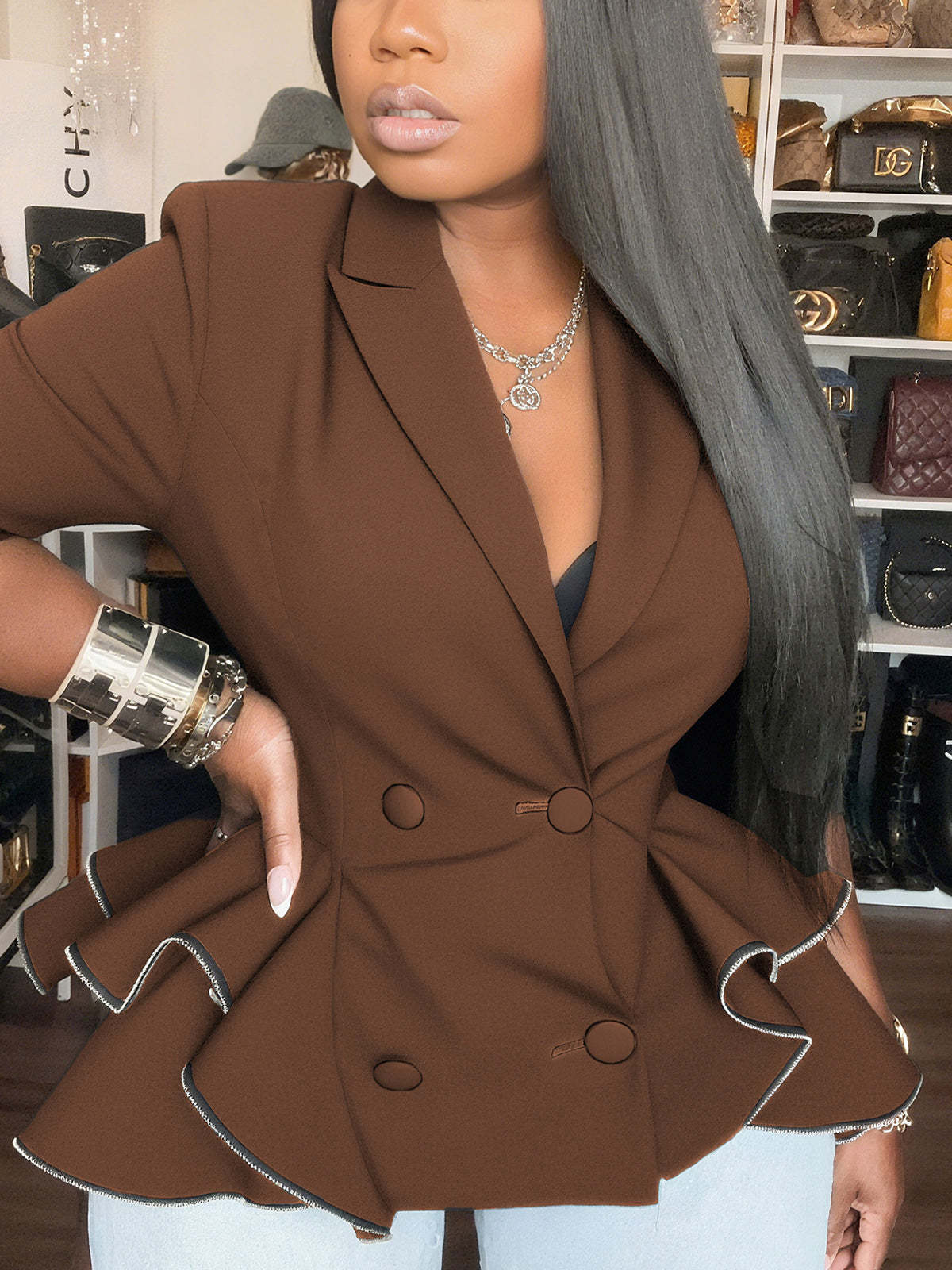 Camouflage Print Double Breasted Blazer Jacket | Women��s Outerwear