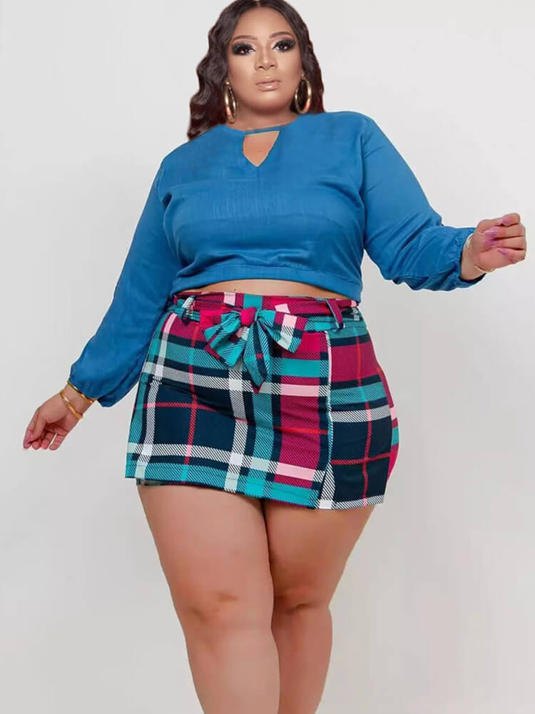 Long Sleeve Crop Top Short Pantskirt