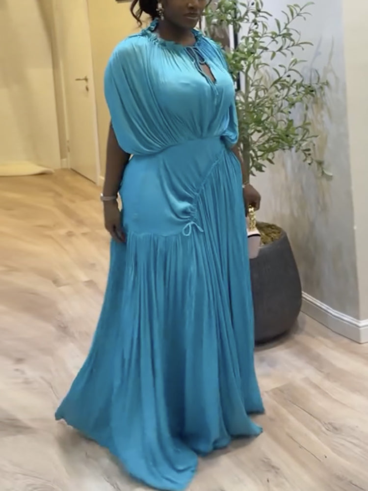 Elegant Pleated Drawstring Waist Maxi Dress