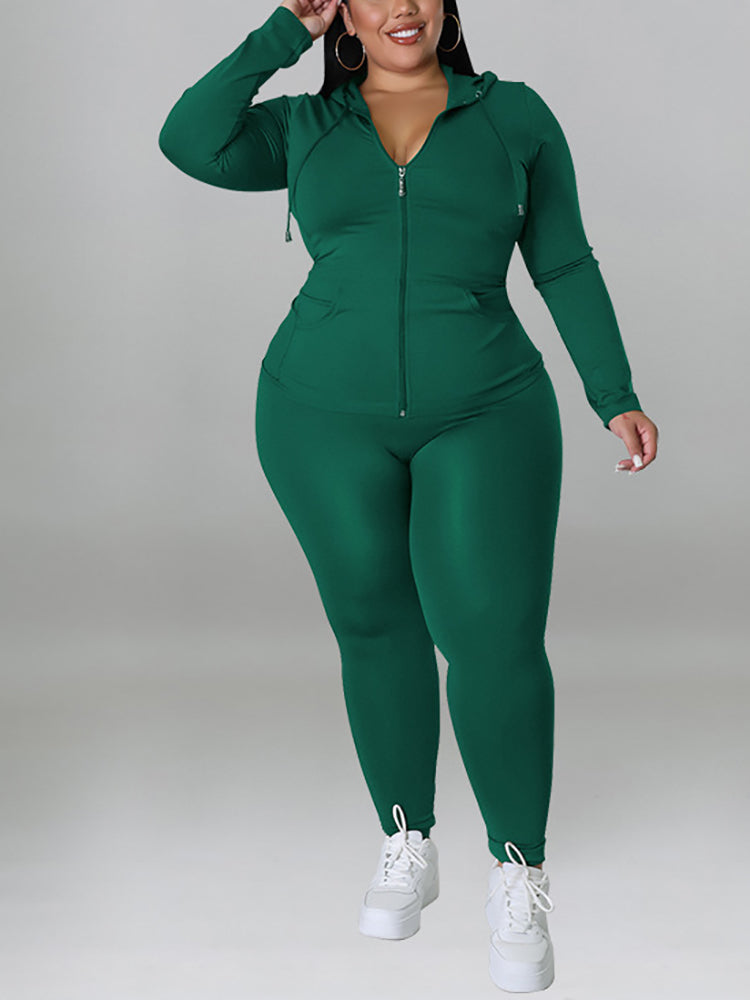 Solid Color Hoodie Pants Set