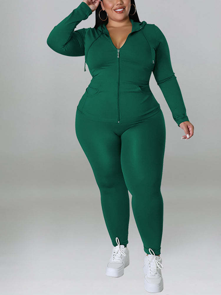 Solid Color Hoodie Pants Set