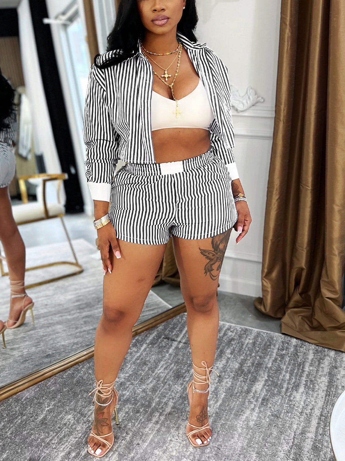 Striped Shirt Shorts Set