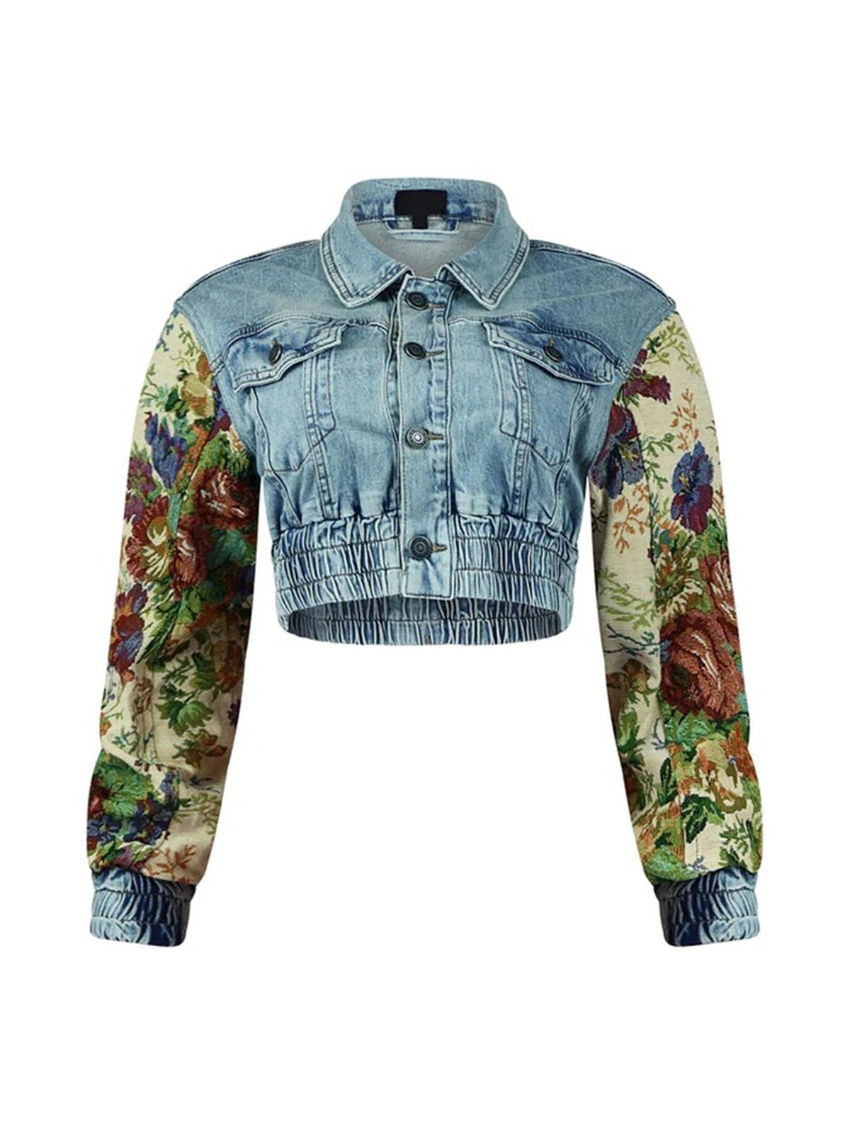 Printed Color Block Denim Jacket Jeans Set