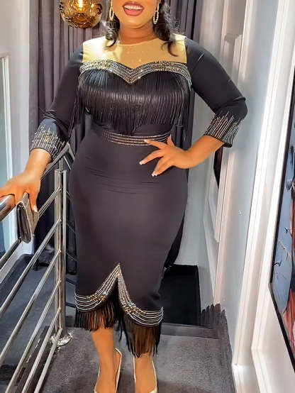 Plus Size Rhinestone Fringe Dress