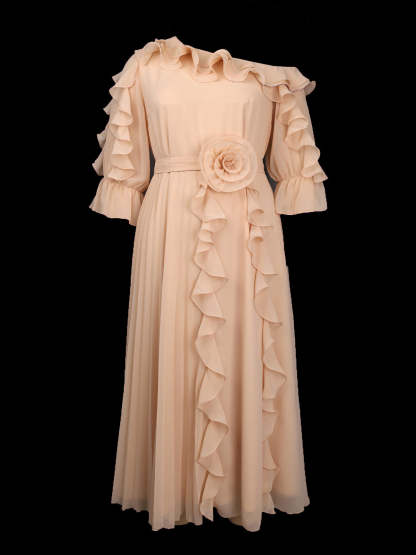 Ruffled Off-Shoulder Pleated Maxi Dress